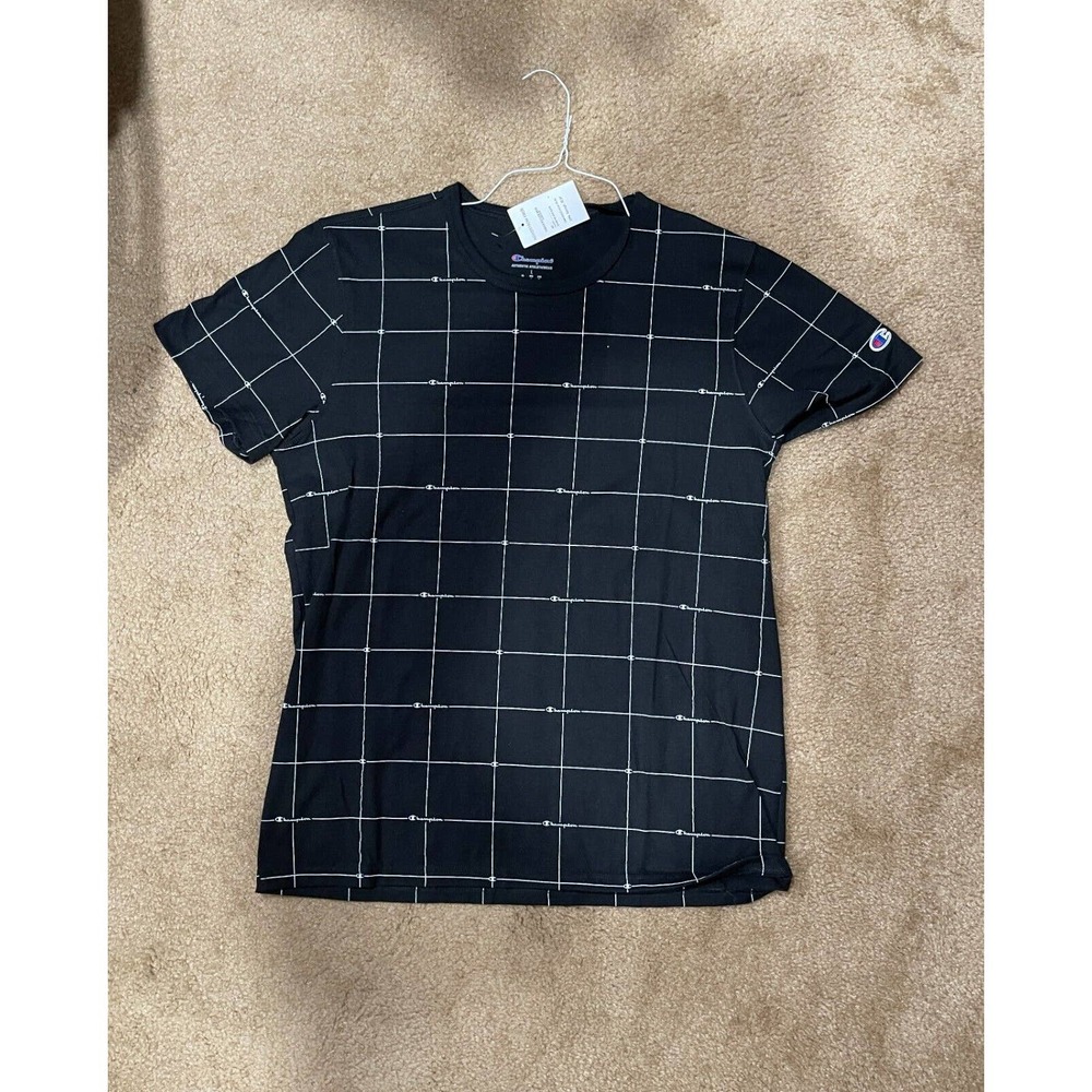 Champion Athleticwear Black Logo Pattern T-Shirt Large Men's